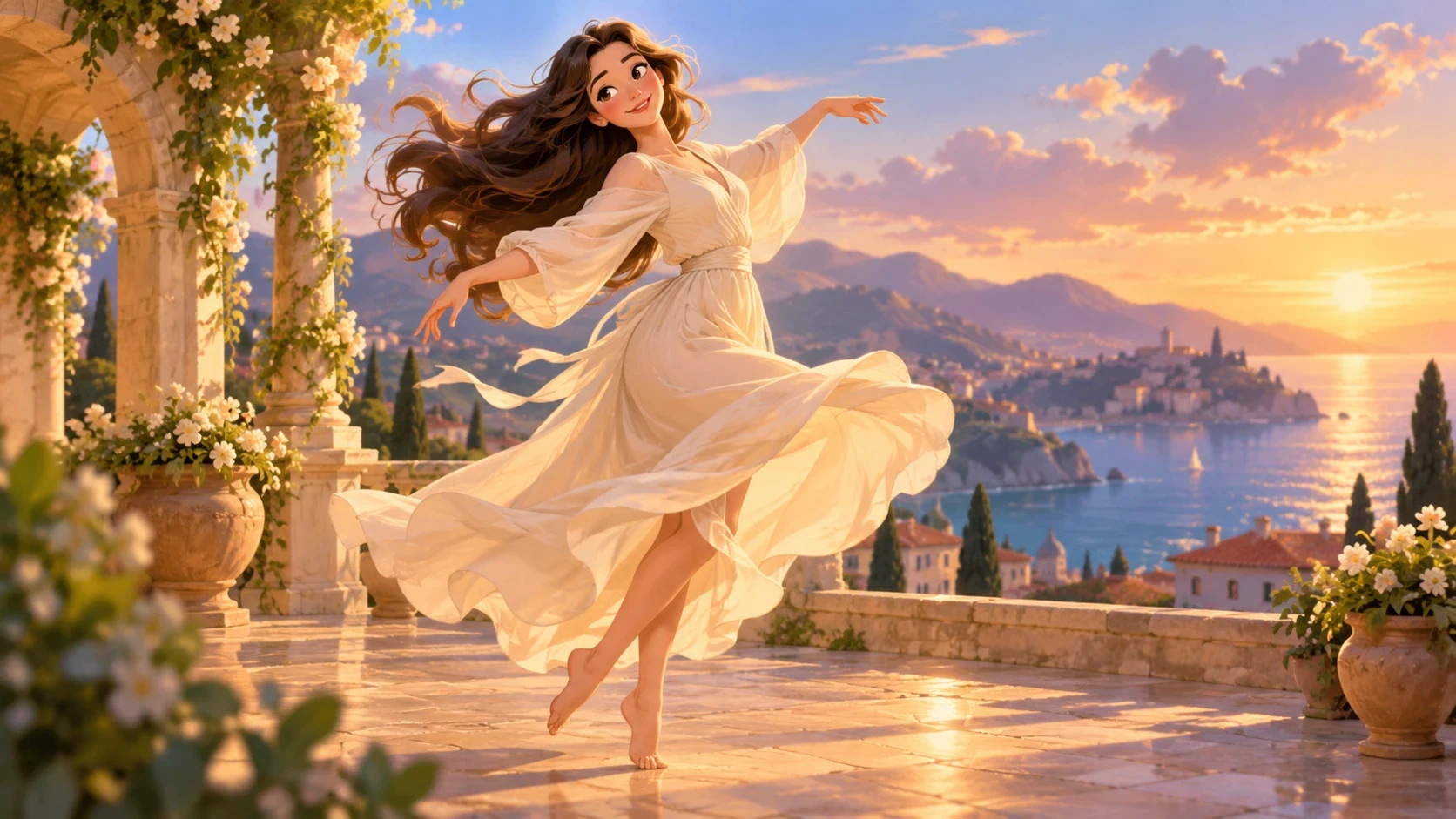 Original animated dancer with a graceful flowing silhouette