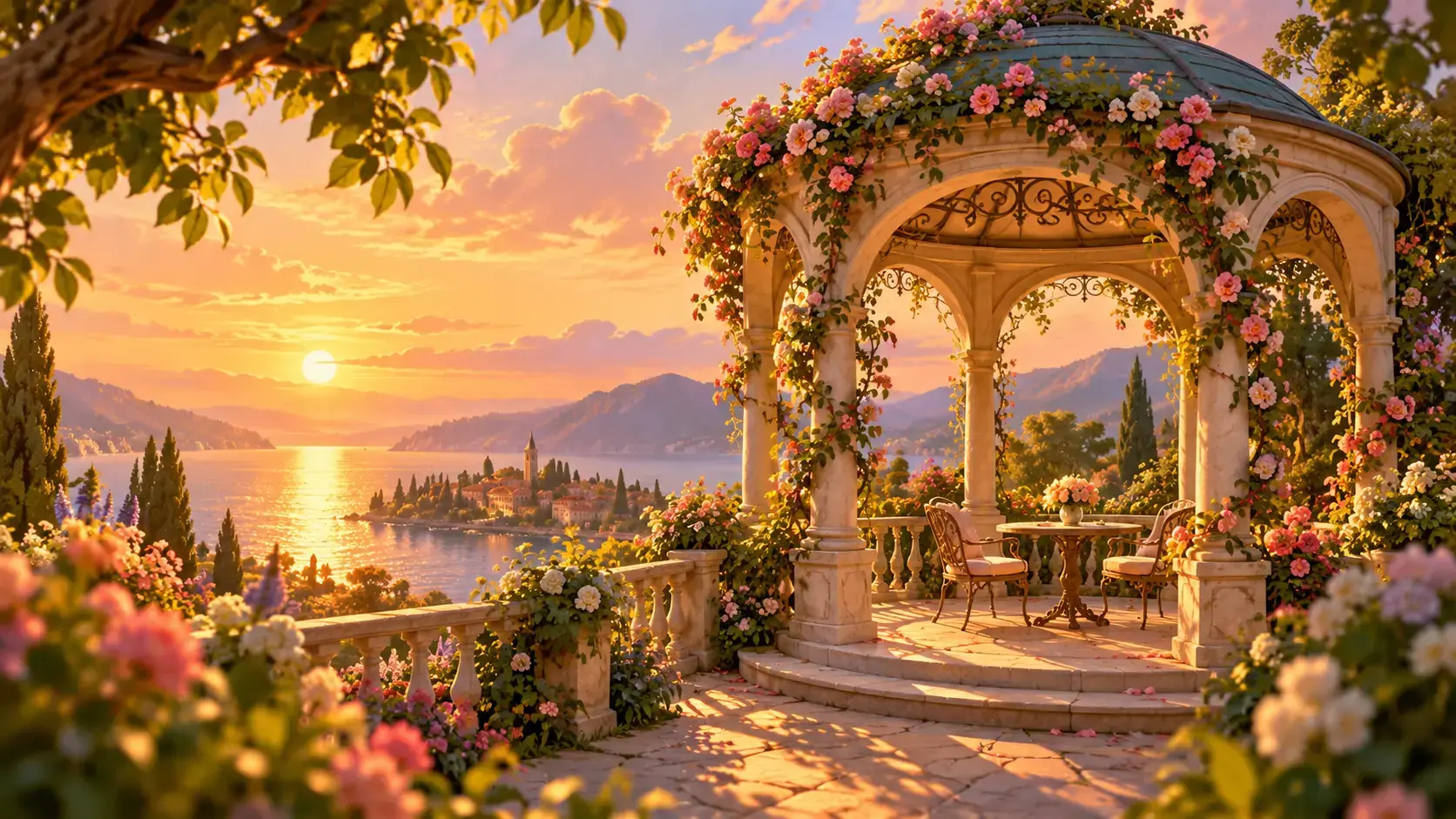 Garden gazebo modeled by warm dimensional lighting