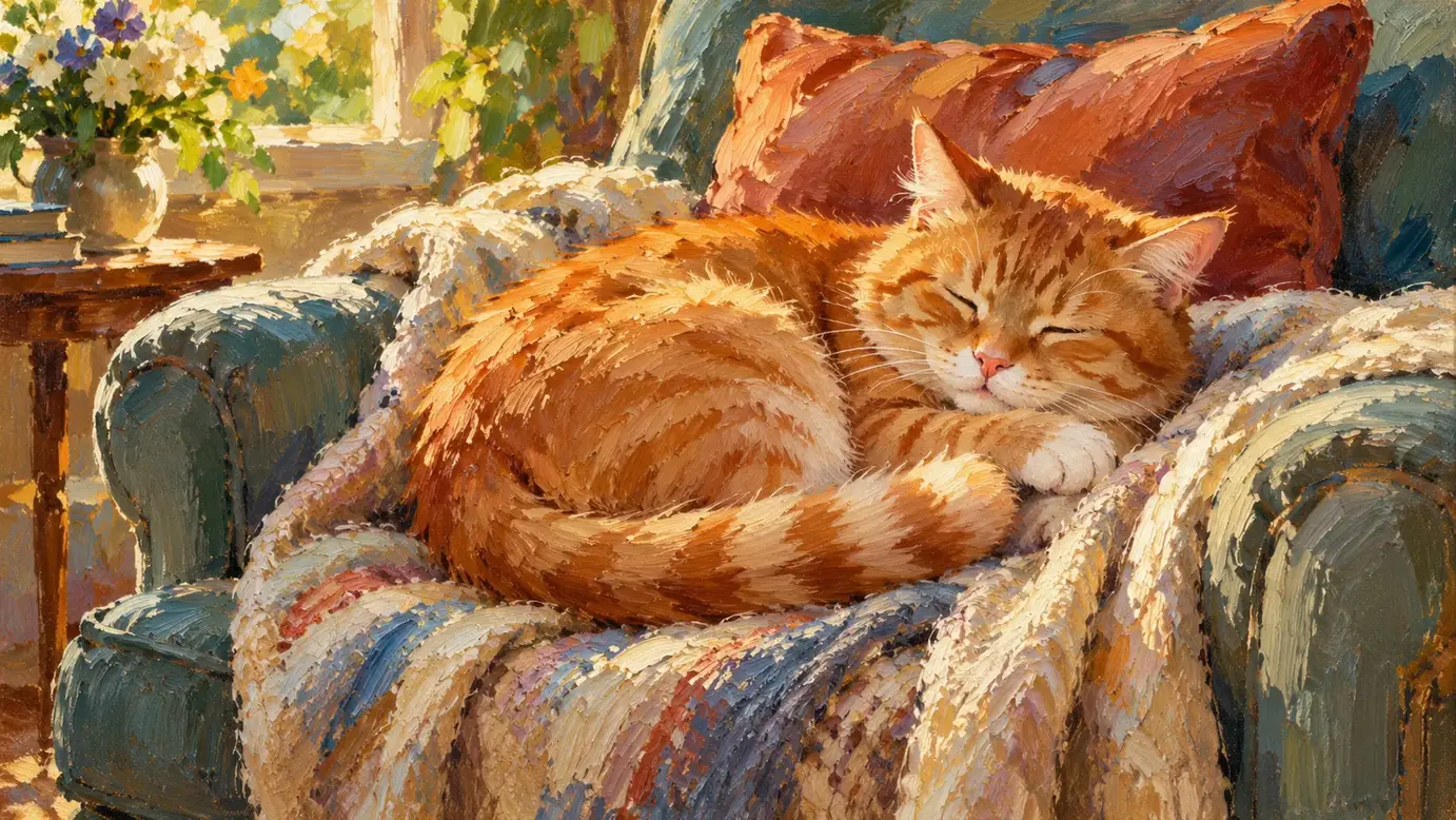 Sleeping cat modeled with directional bristle strokes