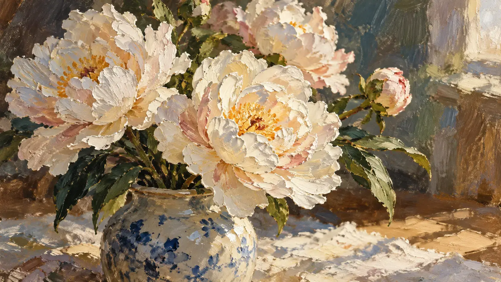 Flowers with selected thick impasto highlights