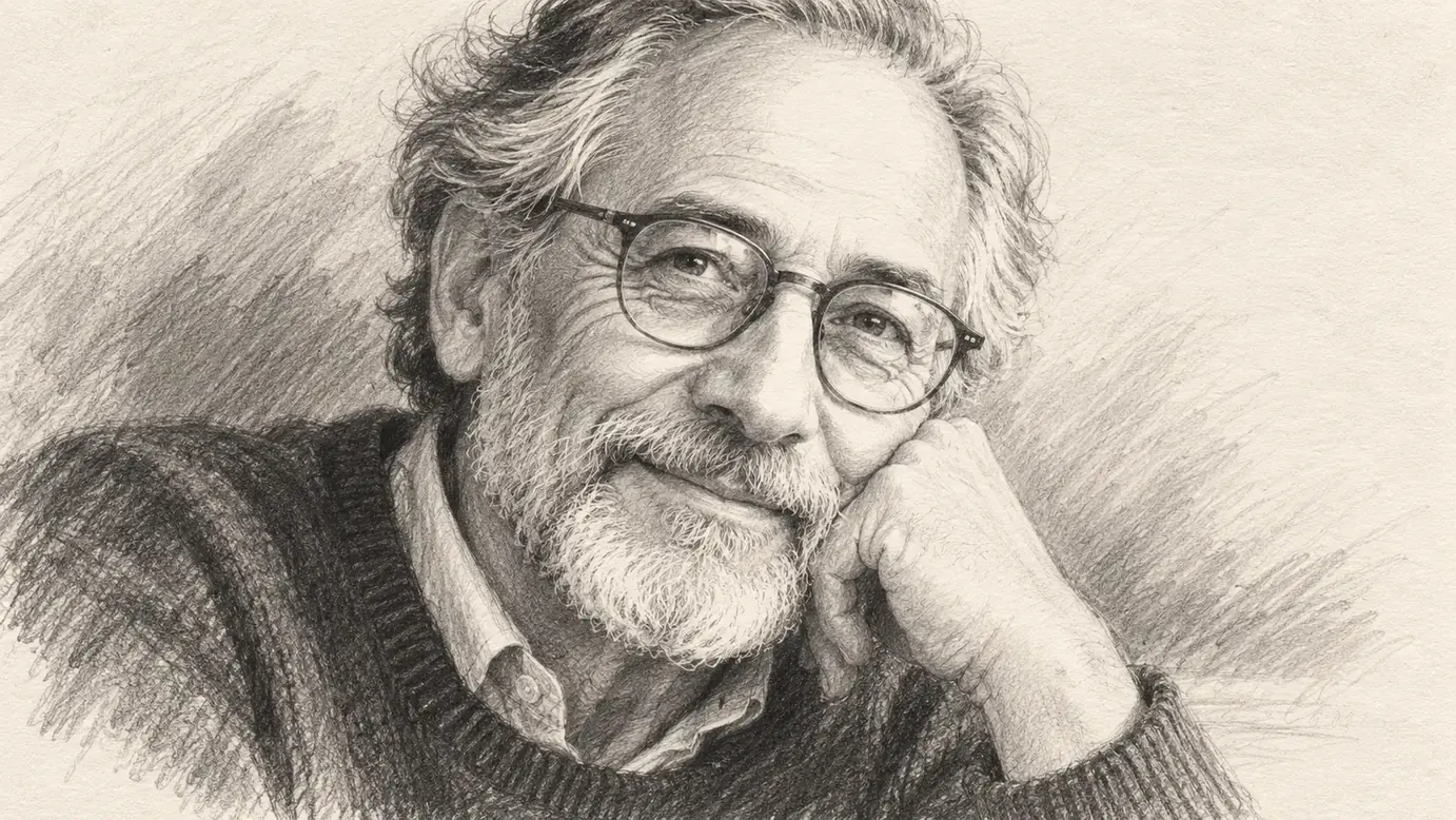 Pencil portrait preserving white paper in facial and glasses highlights
