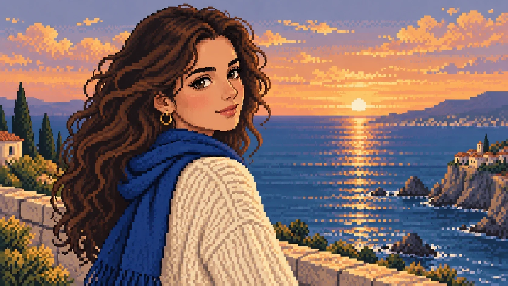 Pixel-art portrait with deliberate square color clusters