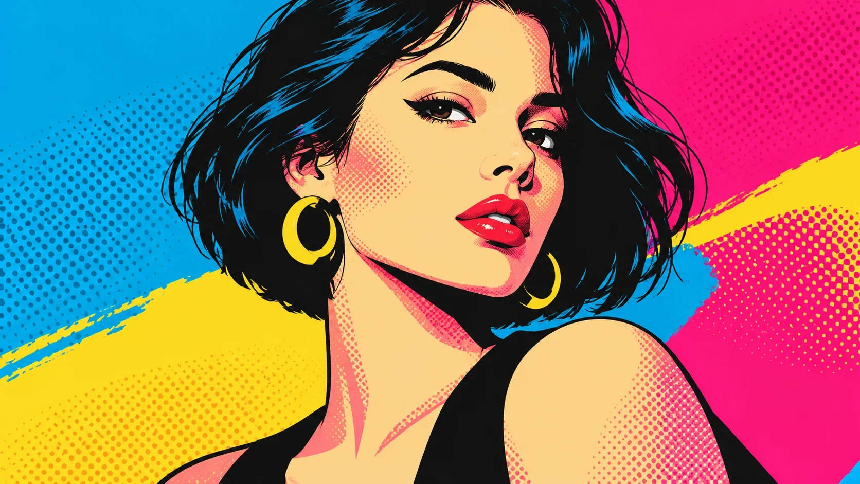 Original pop-art portrait with saturated graphic color fields