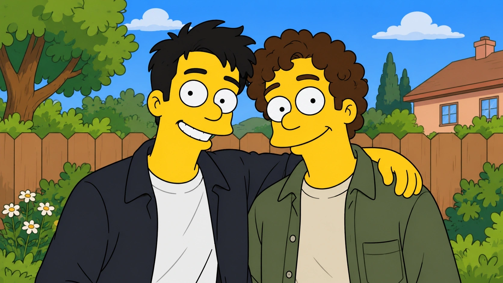 Two original yellow-skinned cartoon adults with simplified round eyes