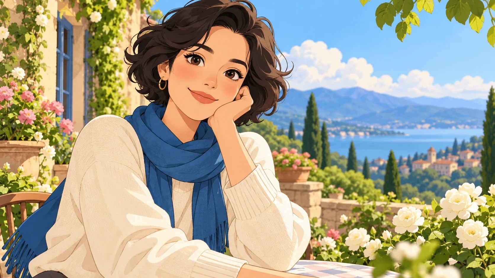 Classic cartoon portrait with simplified curves and flat shadows