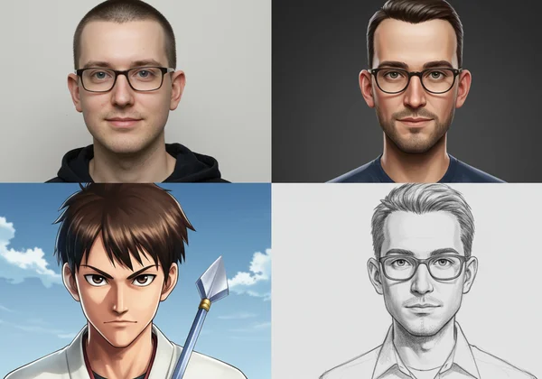 Collage of a photo turned into various cartoon styles.