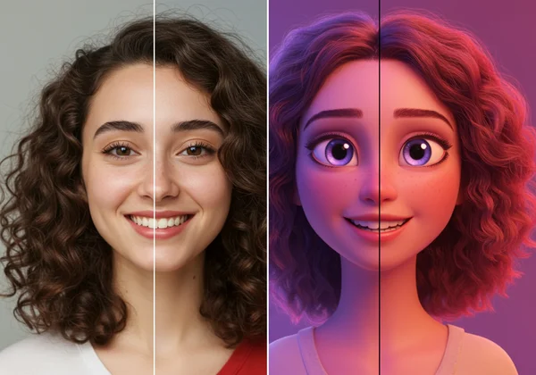 Real photo of a person next to their AI cartoon version.