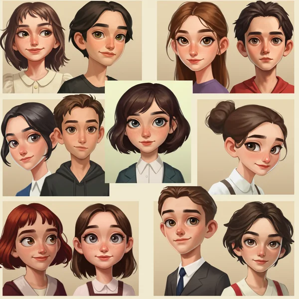Diverse AI cartoon profile pictures in various styles