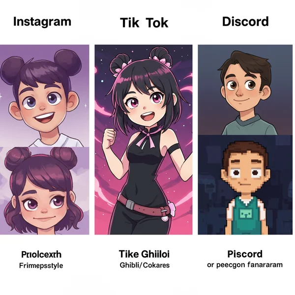 Cartoon styles optimized for Instagram, TikTok, Discord