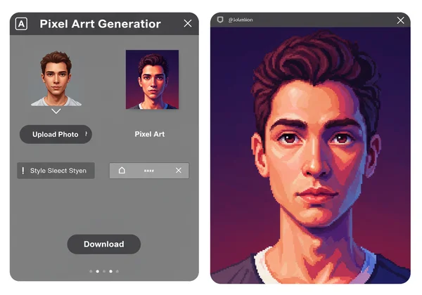 Screenshot of pixel art generator interface with generated image