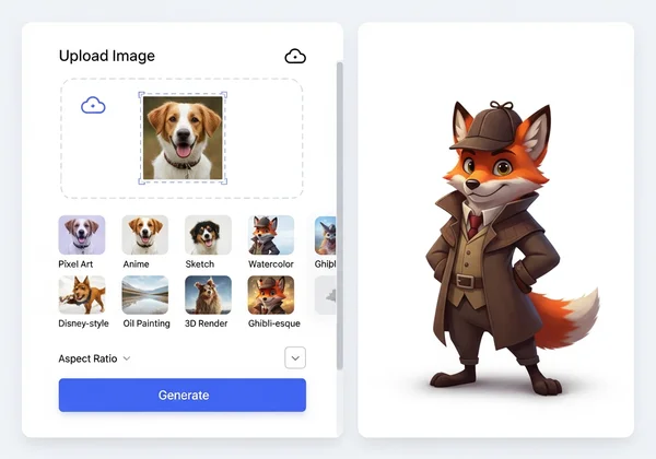 AI cartoon generator interface for game characters
