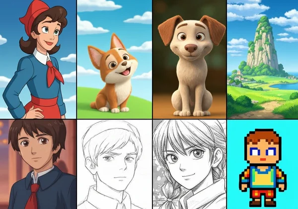Collage of diverse AI cartoon styles
