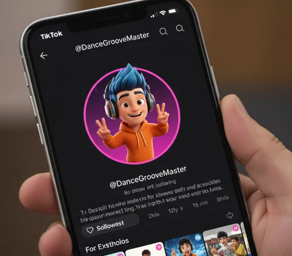 TikTok profile with an expressive cartoon avatar