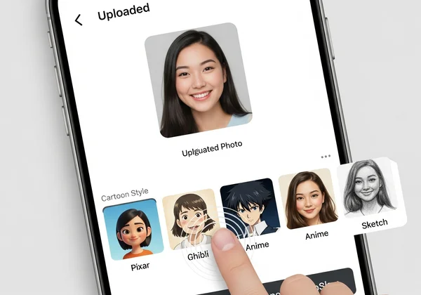 Mobile screen showing cartoon style options